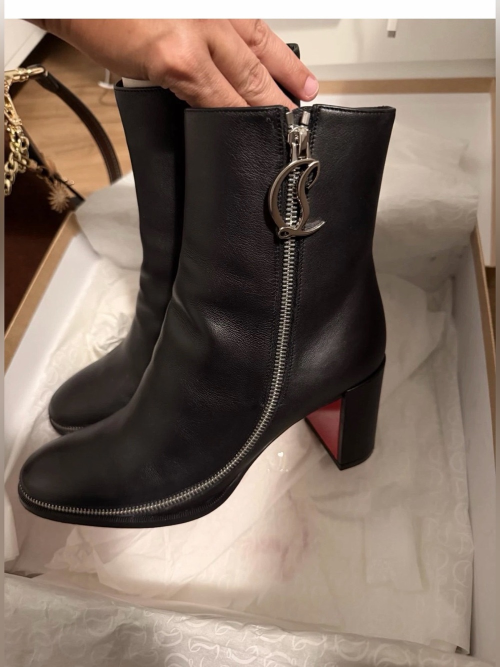Christian Louboutin  Black Leather Ankle Boots with side Zipper size 7.5 - Picture 7 of 10